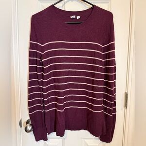 GAP Women’s Burgundy and Pink Striped Crewneck Sweater
